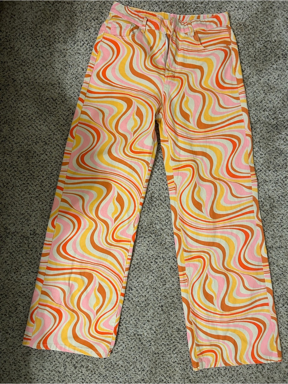 Womens Retro Swirl-Print Pink & Orange Pants
